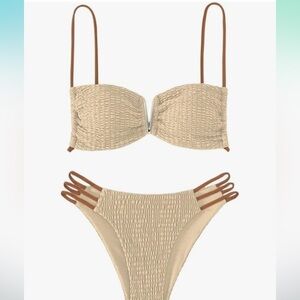 FUKKER Woman Sexy Bikini 2 Piece Smocked Cutout Bikini Set
